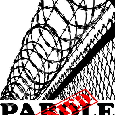 PAROLE DENIED WITH BARBWIRE - black text red stamp Thumbnail